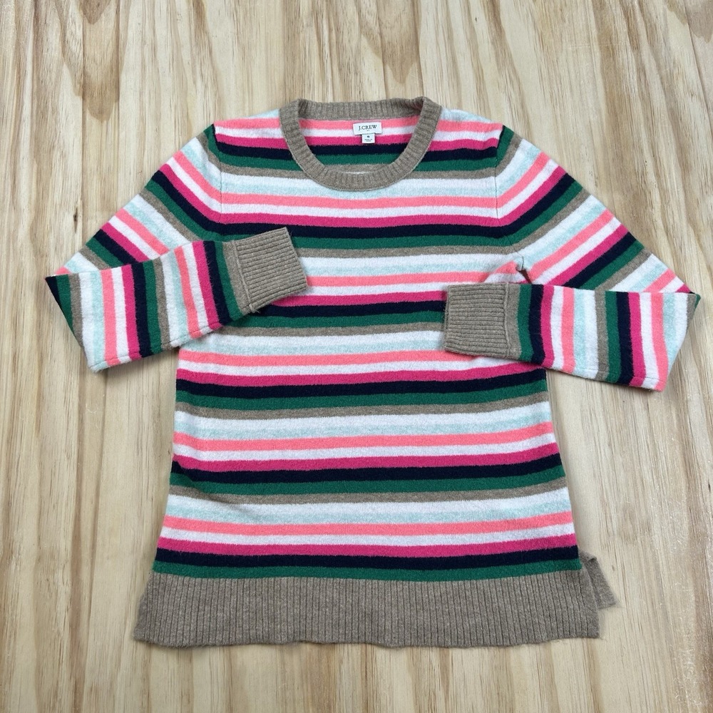 J Crew Womens S Rainbow Acrylic Blend Sweater Colorful Knit Pullover